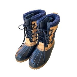 Vintage Eddie Bauer Duck Boots, Blue/Tan, Leather/Rubber, Waterproof Men Size 7